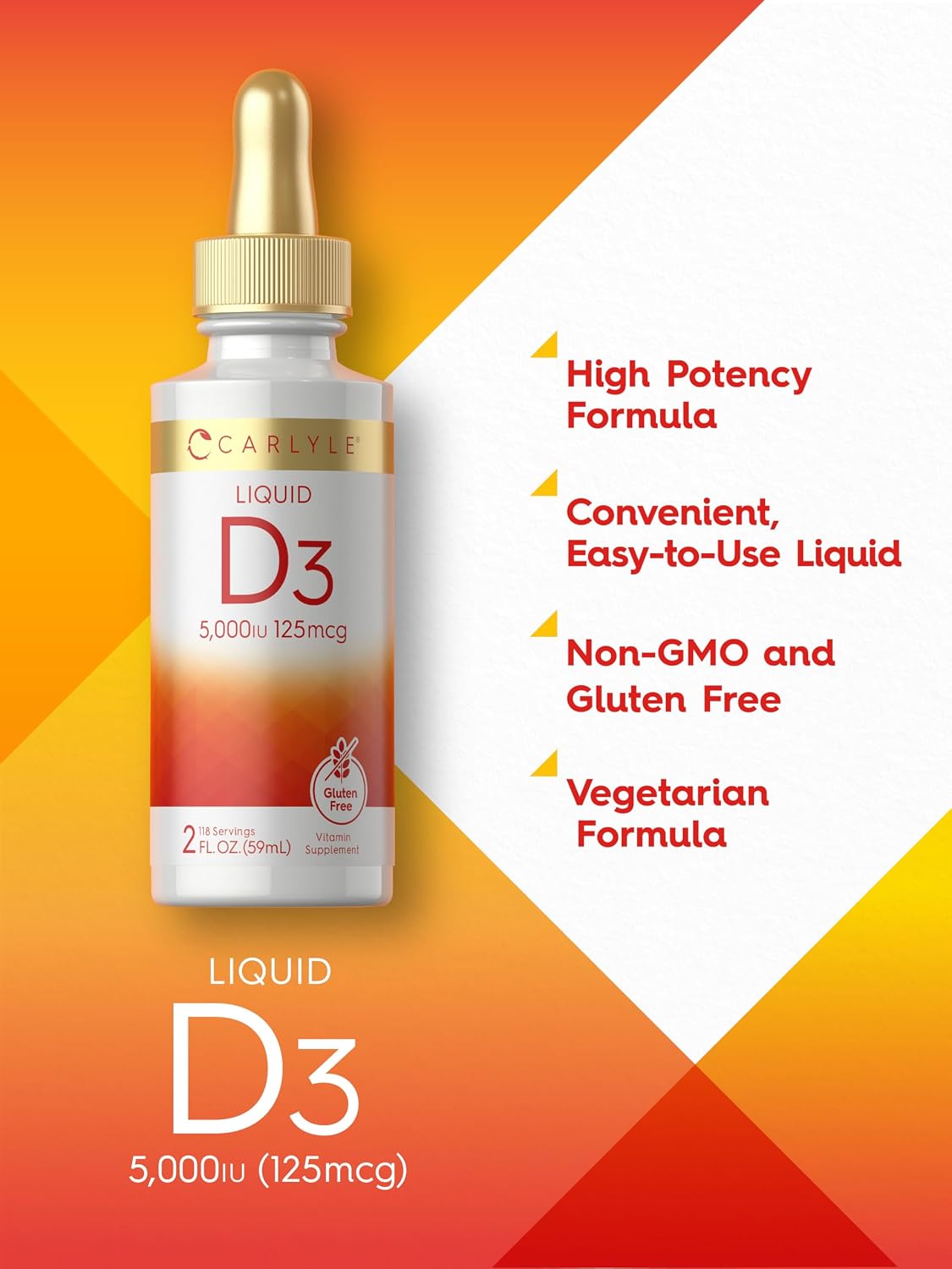 Carlyle Vitamin D3 Liquid Drops | 5000 IU (125 mcg) | 60 ml | Vitamin D Supplement for Adults | Vegetarian, Non-GM, and Gluten-free - görsel 4