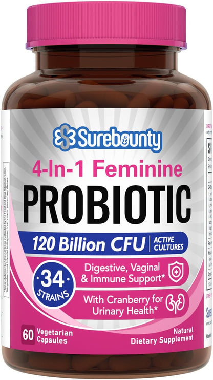 Surebounty Probiotics for Women – 120 Billion CFU, 34 Strains, Prebiotics & Cranberry (30 Capsules)