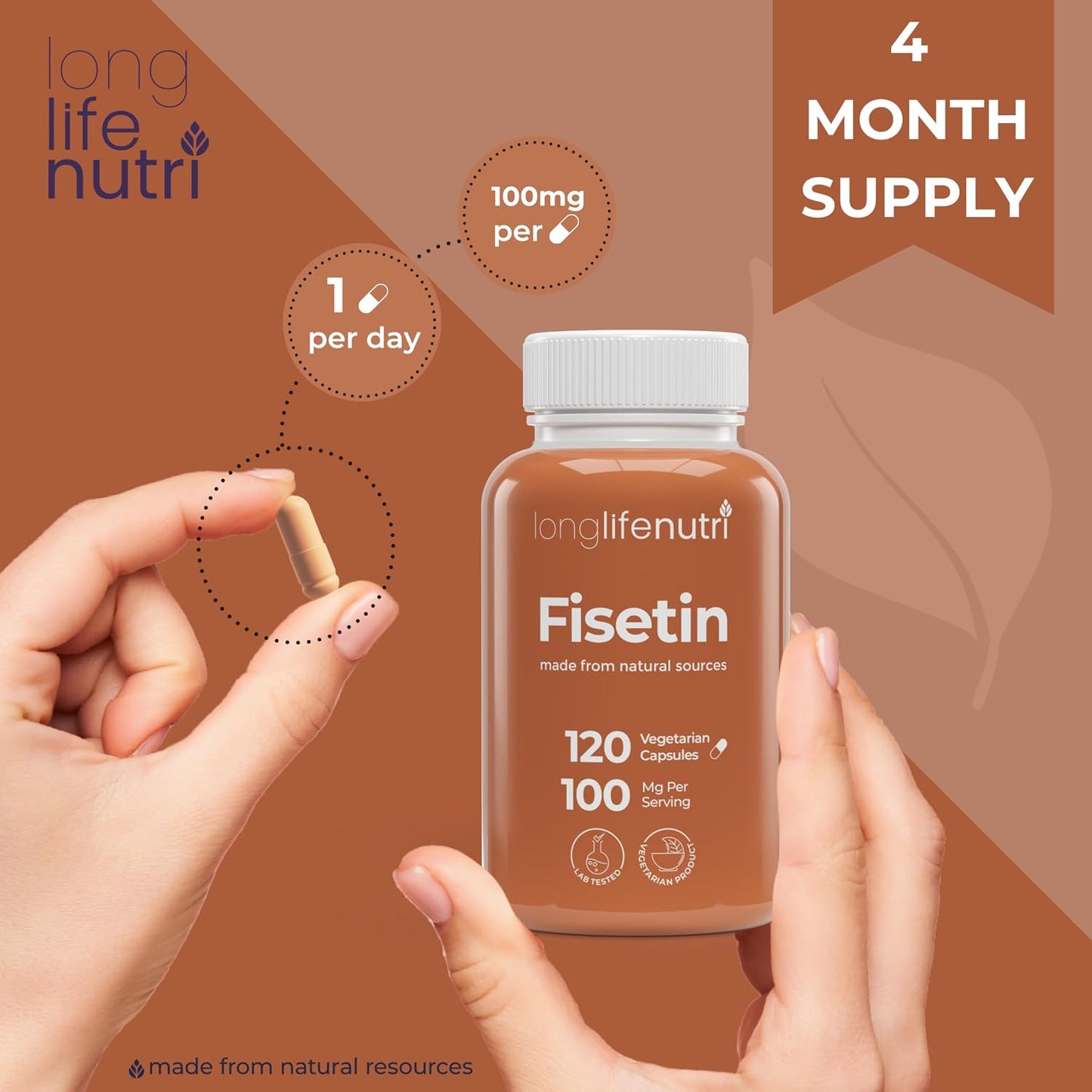Fisetin 100mg - from Rhus Succedanea Stem Extract, 120 Vegetarian Capsules, Senolytic Supplement for Healthy Ageing, 4-Month Supply, Organic, GMP Certified, Made in USA - görsel 5