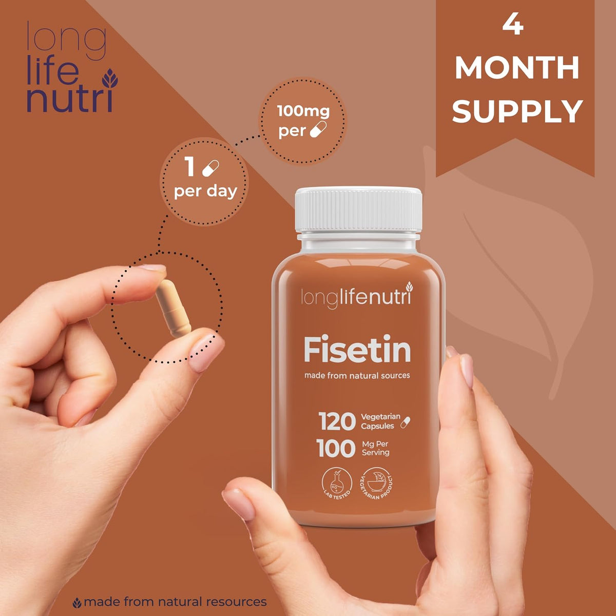 Fisetin 100mg - from Rhus Succedanea Stem Extract, 120 Vegetarian Capsules, Senolytic Supplement for Healthy Ageing, 4-Month Supply, Organic, GMP Certified, Made in USA - görsel 5