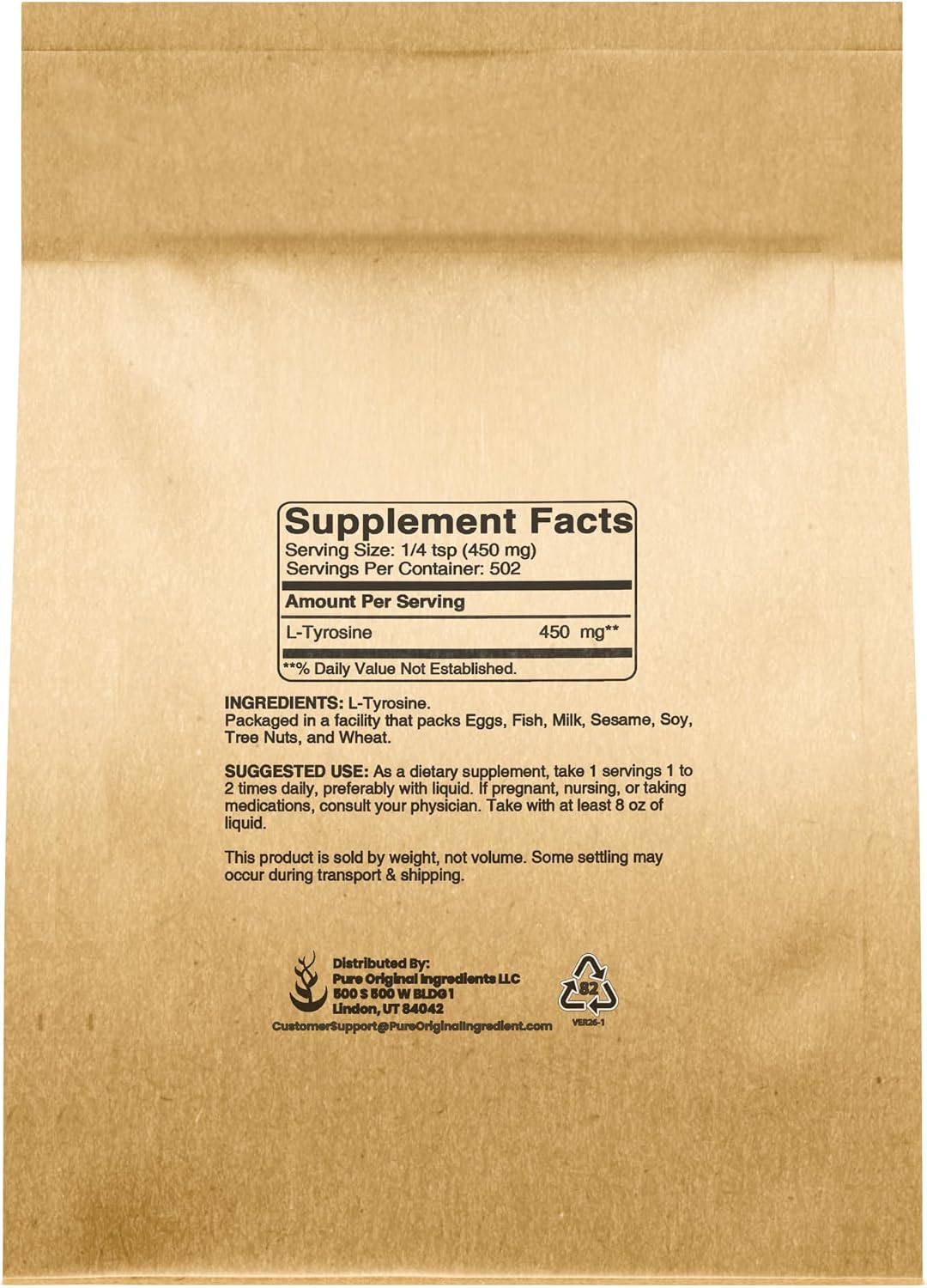Pure Original Ingredients L-Tyrosine Powder (227g) - Non-Essential Amino Acid Supplement - görsel 2