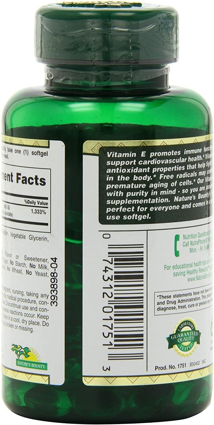 Nature's Bounty E-400 IU Natural Pure D-alpha Vitamin E, 120 Softgels - görsel 3