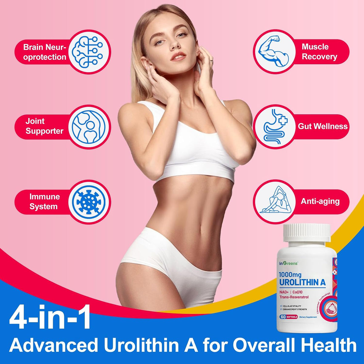 inGreens Urolithin A 1000mg with NAD+ 300mg, CoQ10 200mg and Trans-Resveratrol 200mg Food Supplement (5-Pack) - görsel 9