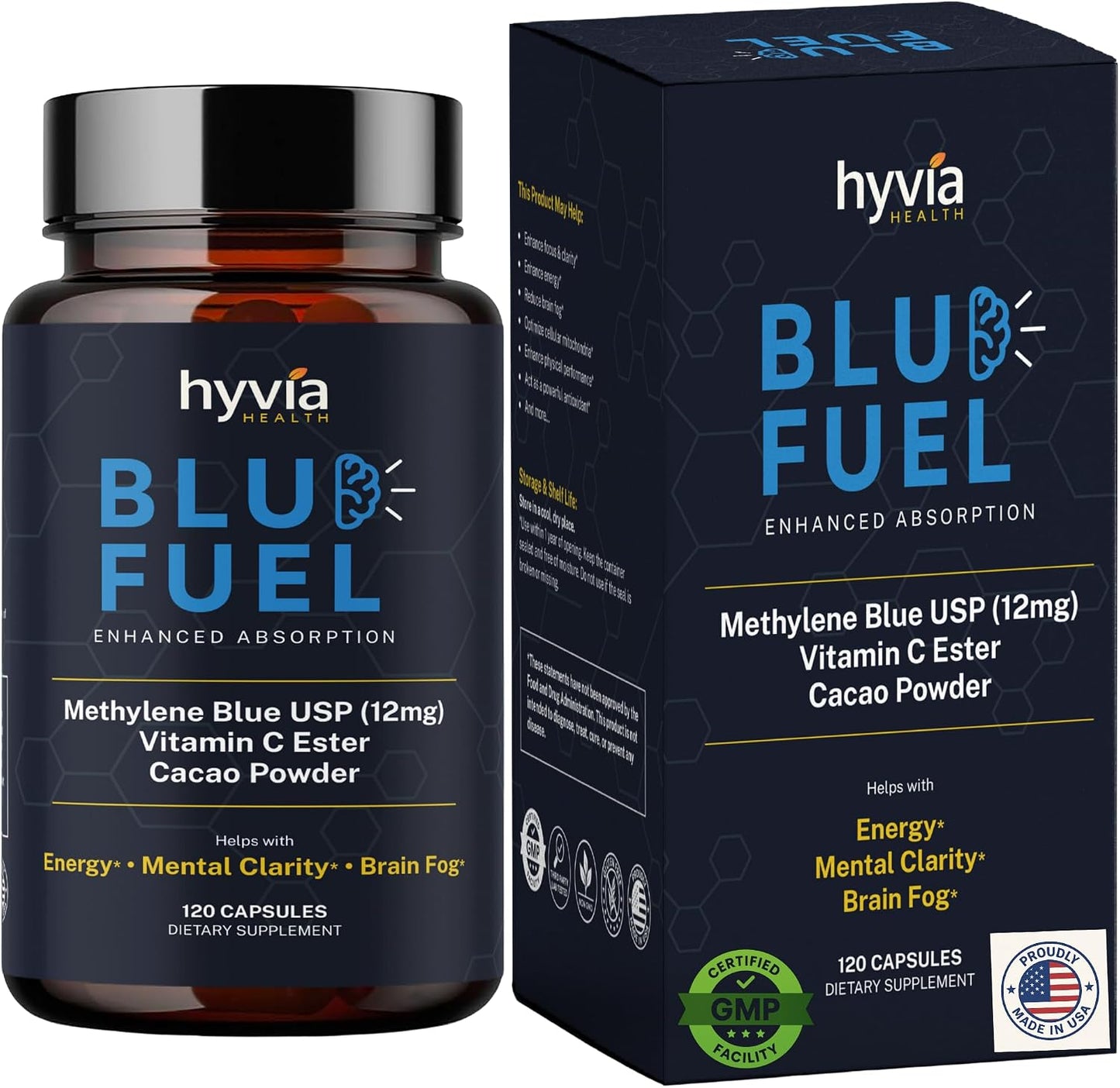 Methylene Blue Capsules - USP Pharmaceutical Grade with Vitamin C - 120 Capsules - görsel 1