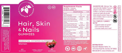 Mountain Meadow Herbs Hair, Skin and Nails Gummies - Essential Daily Support with Biotin (60 Count)