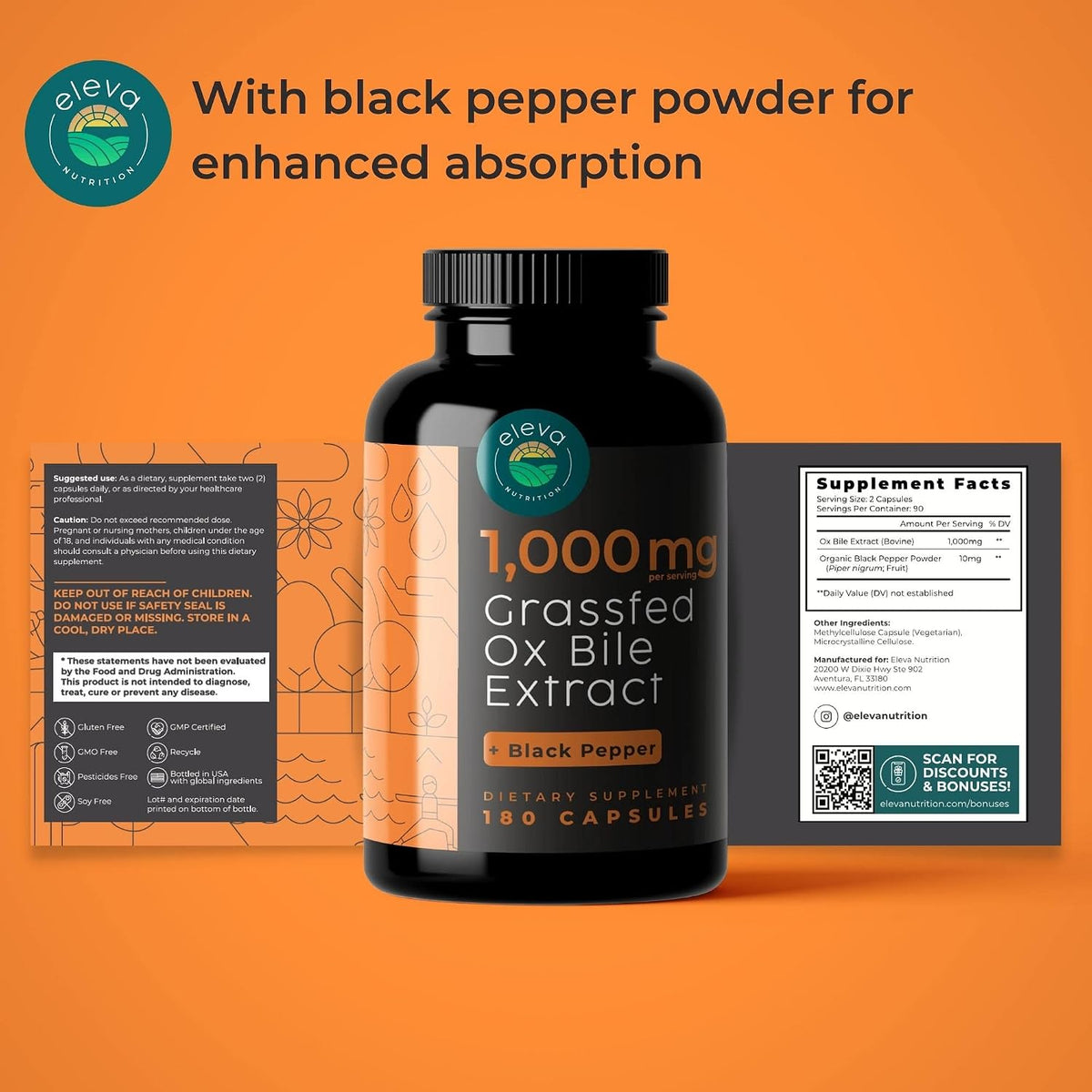 Eleva Nutrition Grass-Fed Ox Bile 1000mg – Digestive Support Supplement (180 Capsules) - görsel 5
