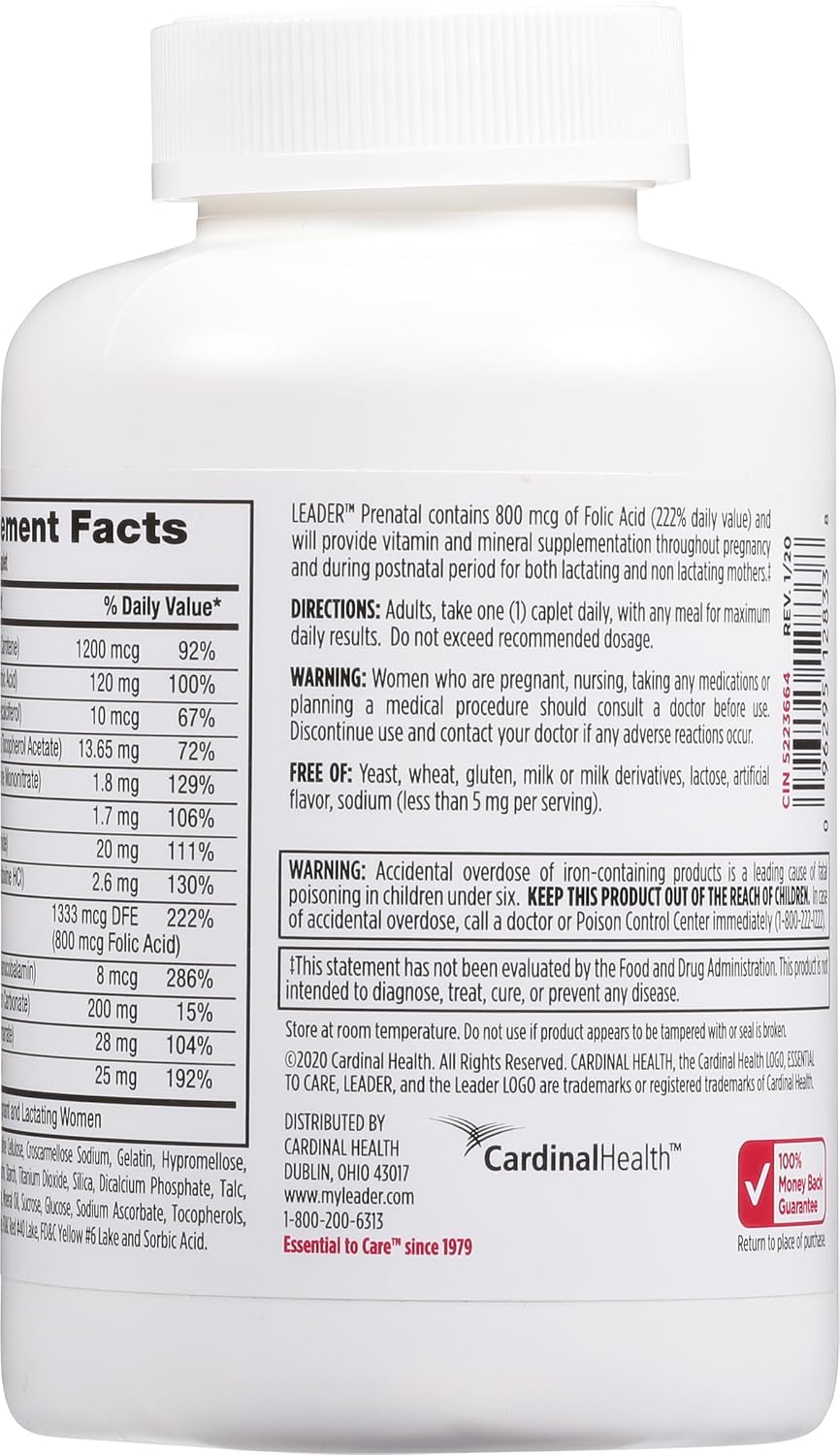 Leader Prenatal Multivitamin with 800mcg Folic Acid and DHA for a Healthy Pregnancy, 365 Caplets - görsel 3