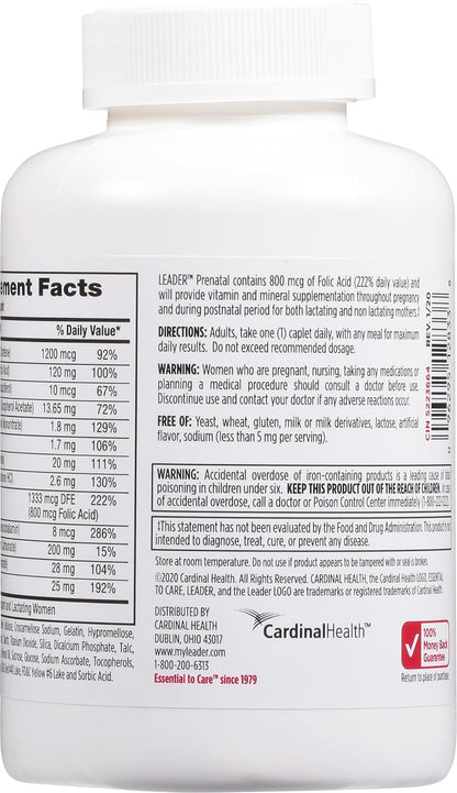 Leader Prenatal Multivitamin with 800mcg Folic Acid and DHA for a Healthy Pregnancy, 365 Caplets