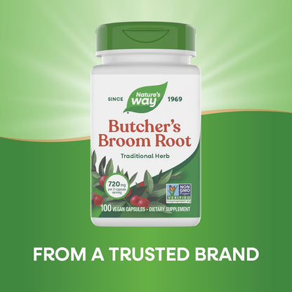 Nature's Way Butcher's Broom – Traditional Herbal Food Supplement, 720 mg, 100 Vegan Capsules
