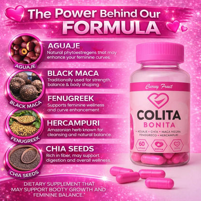 Colita Bonita: Herbal Supplement with Aguaje, Black Maca & Fenugreek for Women – 2-Month Supply