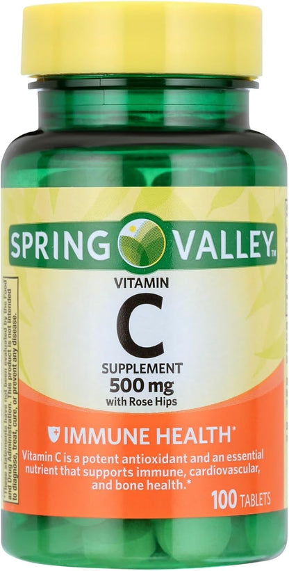 Vitamin C 500mg with Rose Hips – 100 Tablets, Vegan Vitamin C Food Supplement for Men and Women, Gluten-Free, Daily Vitamin C with Natural Antioxidant Support (Pack of 2)