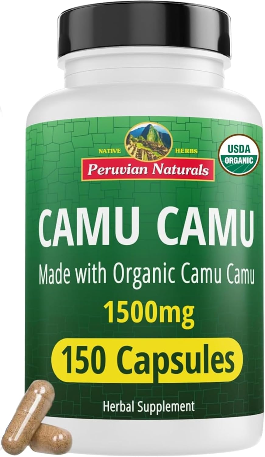 Peruvian Naturals Organic Vitamin C from Camu Camu Capsules 1,500 mg - 150 Vegan Capsules - görsel 1