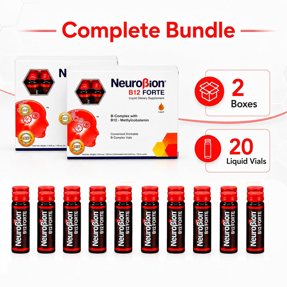 Neurobion Forte Vitamin B12 Liquid Shots, Methylcobalamin B1 B6, 20 Vials (Pack of 2) - görsel 3