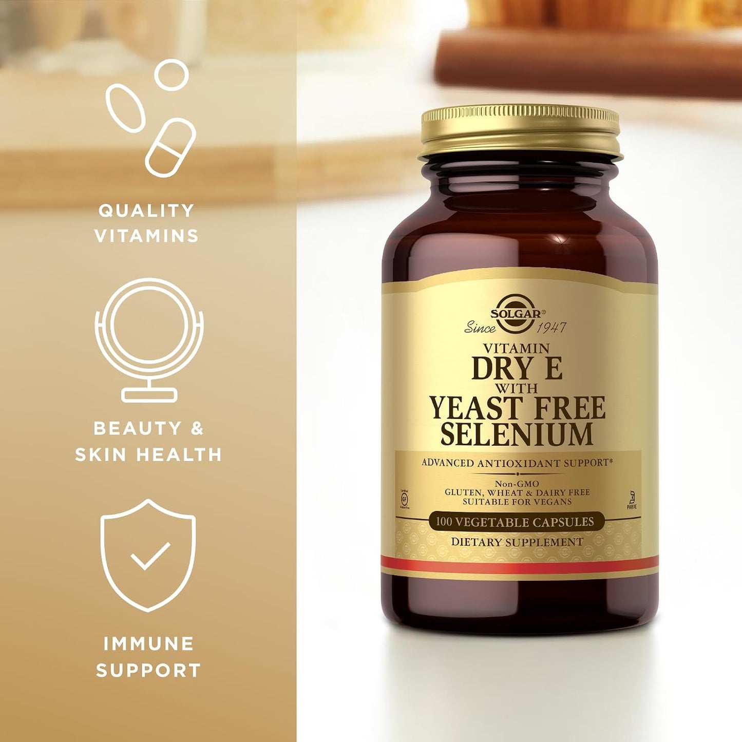 Solgar Dry Vitamin E with Yeast-Free Selenium – 100 Vegetable Capsules – Antioxidant Support - görsel 4
