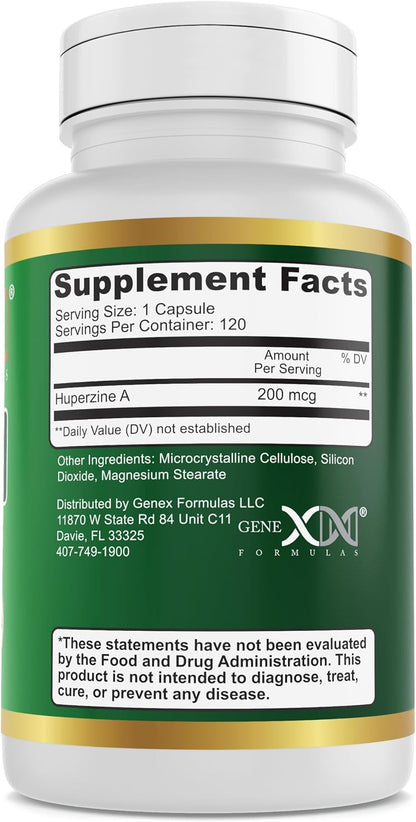 Genex Formulae Huperzine A 200mcg (120 Capsules) – Nootropic for Memory, Focus and Cognitive Health
