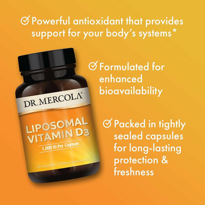 Dr. Mercola Liposomal Vitamin D3 - 1,000 IU - Bones, Immune & Muscle Support - 30 Capsules
