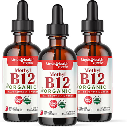LIQUIDHEALTH Organic Methyl Vitamin B12 Drops with Tart Cherry Juice, 5000 mcg, 2-Pack
