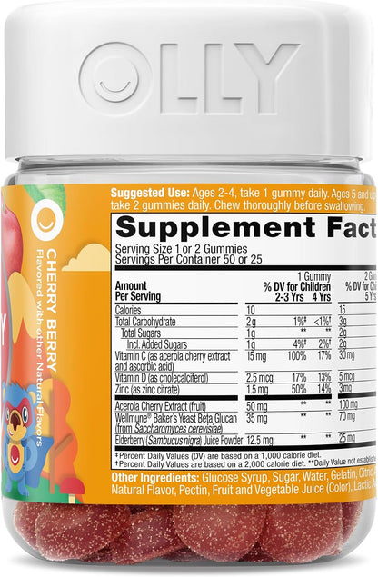 OLLY Kids Immunity Gummy – Immune Support with Wellmune, Elderberry, Vitamin C & Zinc, 50 Gummies