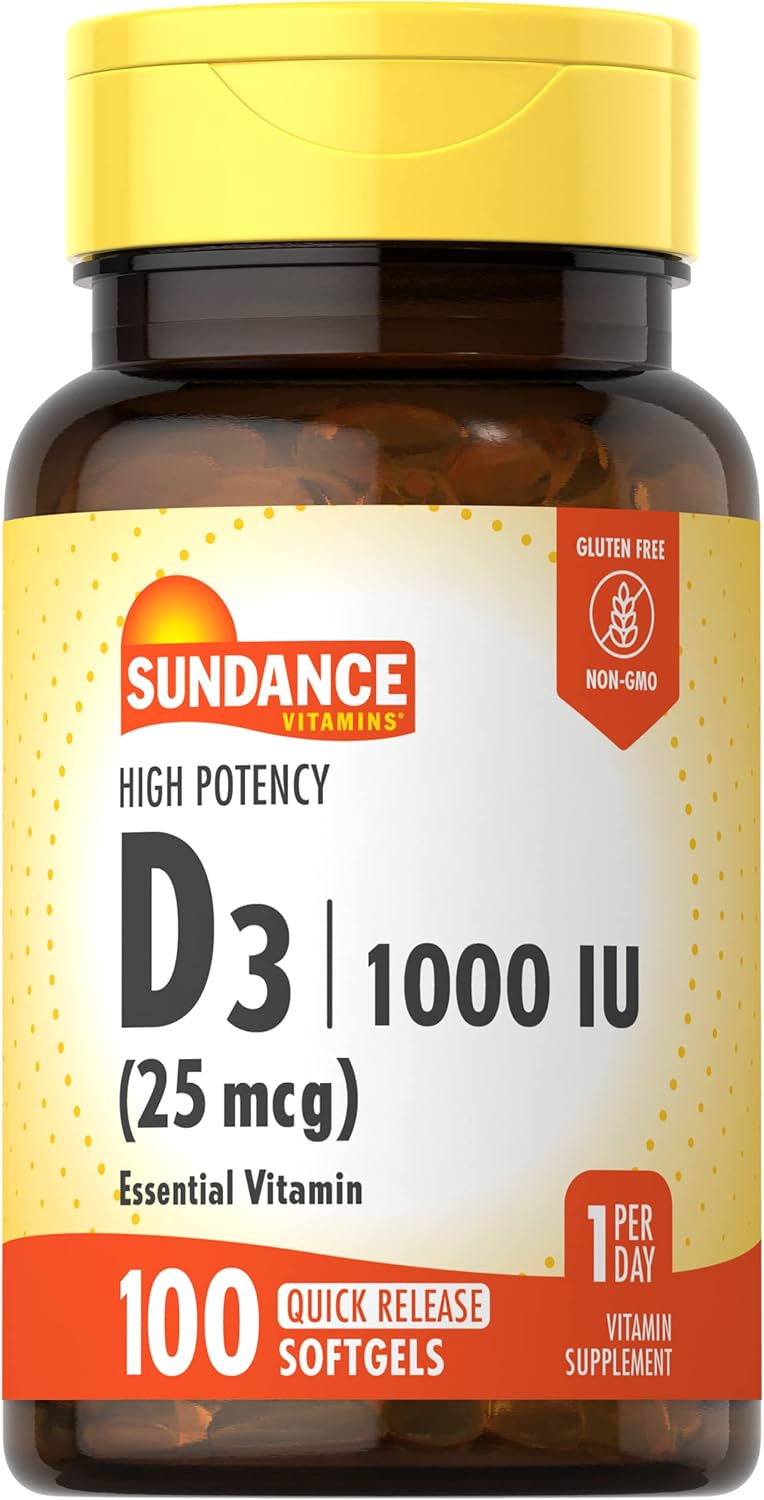 Sundance Vitamin D3 1000 IU (25 µg) – 100 Soft gel capsules, High Potency, Non-GMO & Gluten-free - görsel 1
