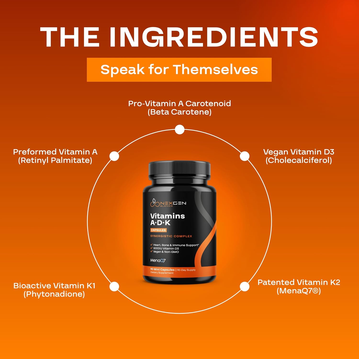 NexGen Blends ADK Vitamin Supplement: Vegan D3 K2 MK7 & A - 5000 IU, 3-Month Supply - görsel 5