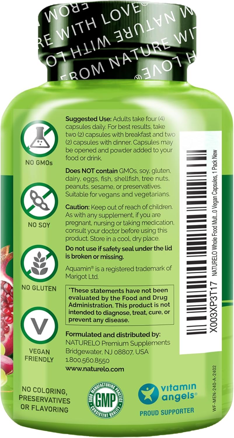 NATURELO Men's Multivitamin - Whole Food Supplement with Vitamins and Minerals, 240 Vegetarian Capsules - görsel 2