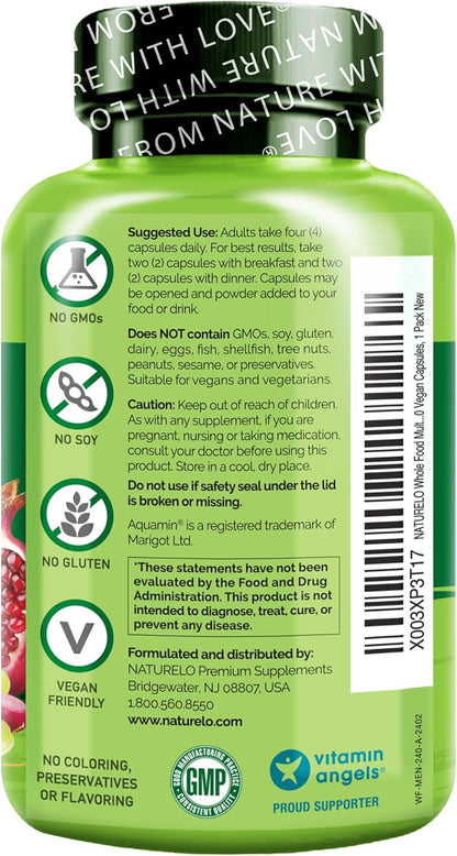 NATURELO Men's Multivitamin - Whole Food Supplement with Vitamins and Minerals, 240 Vegetarian Capsules
