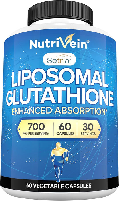 Nutrivein Premium Liposomal Glutathione 700 mg – 60 Capsules – Pure Reduced Glutathione (Setria) – Master Antioxidant