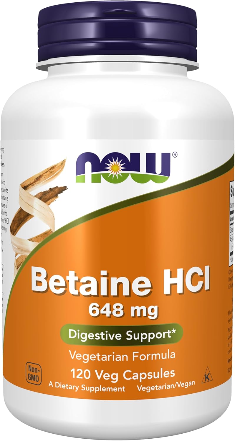 NOW Foods Betaine HCl 648 mg, Vegetarian Formula, 120 Veg Capsules - görsel 1