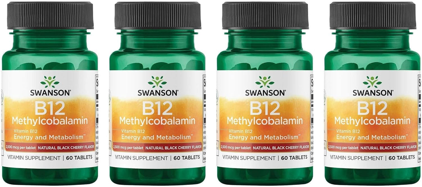 Swanson Ultra Vitamin B12 Methylcobalamin 2500 mcg - Natural Black Cherry Flavoured Tablets (4 Pack) - görsel 1