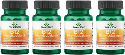 Swanson Ultra Vitamin B12 Methylcobalamin 2500 mcg - Natural Black Cherry Flavoured Tablets (4 Pack)
