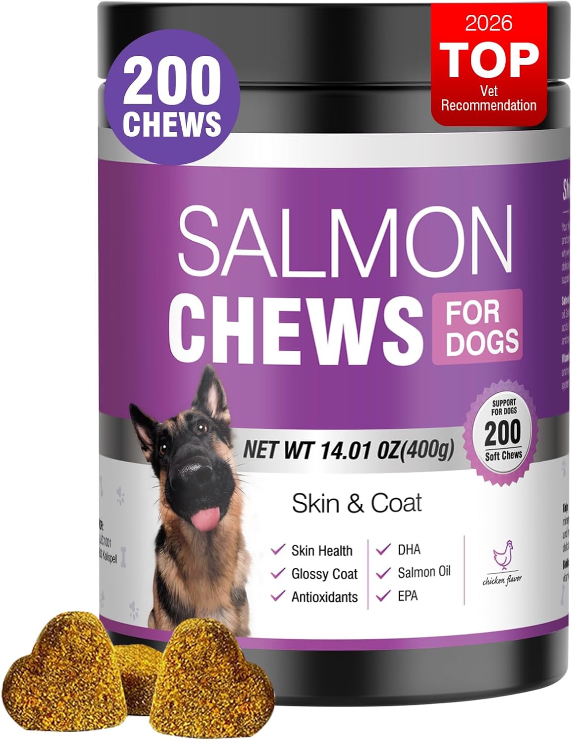 TTLXBL Omega-3 Fish Oil Supplement for Dogs – 200 Skin & Coat Chews with EPA & DHA - görsel 1