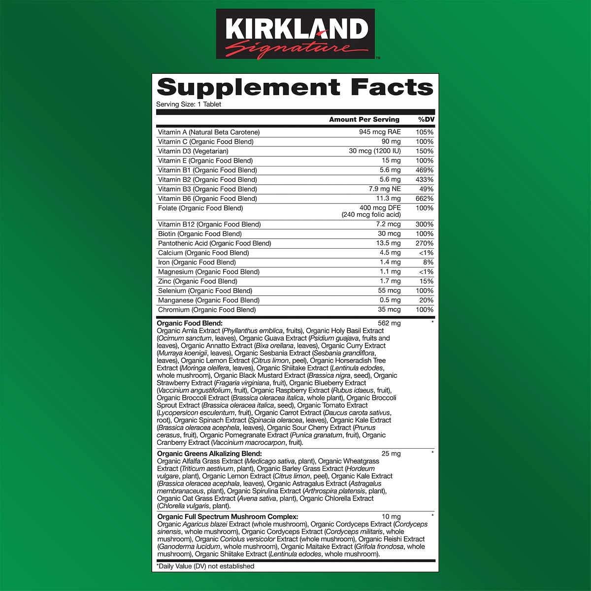 Kirkland Signature USDA Organic Multivitamin, 80 Coated Tablets - görsel 2
