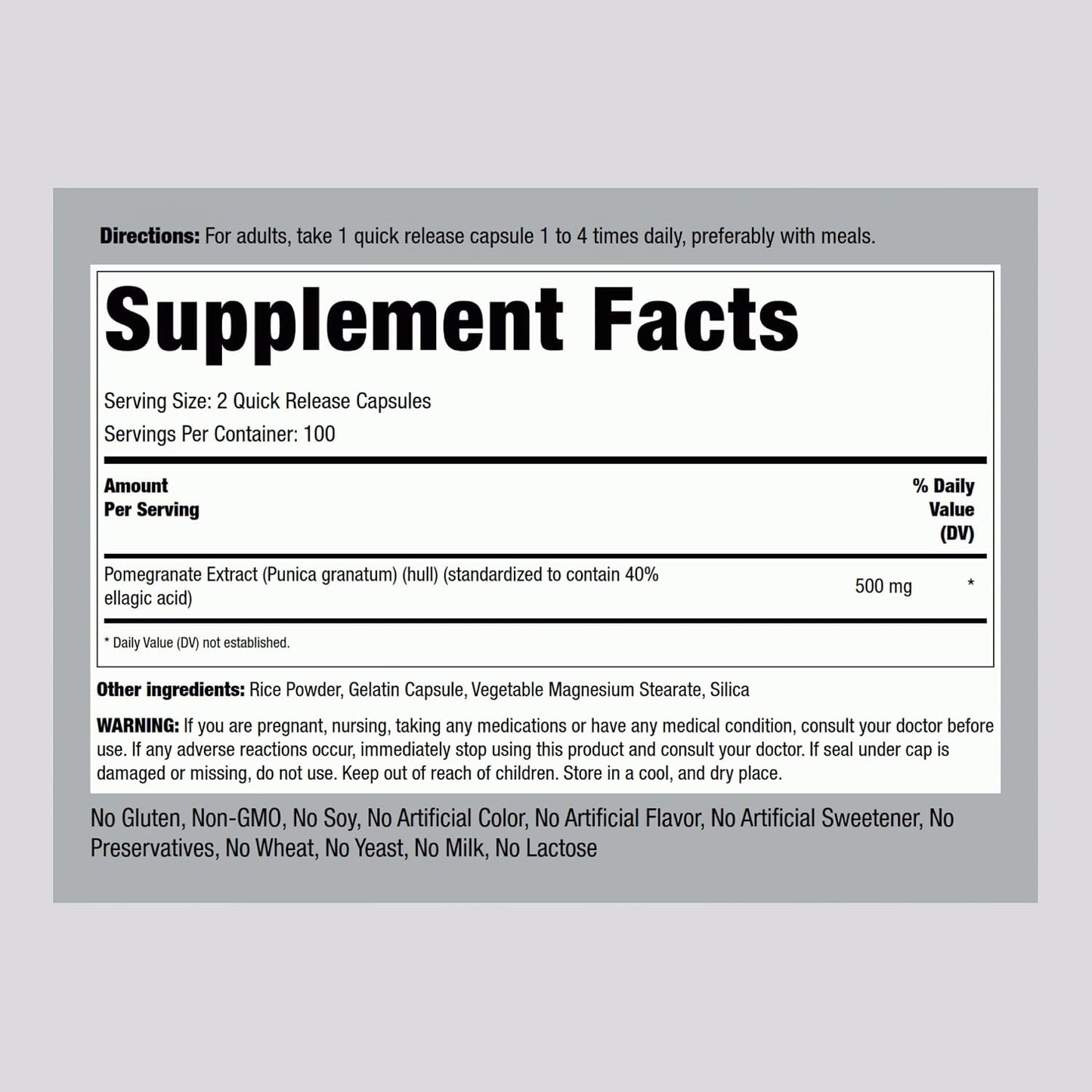 Piping Rock Pomegranate Extract Capsules | 500 mg | 200 Capsules | Standardised Formula with Ellagic Acid | Non-GMO and Gluten-free Food Supplement - görsel 2