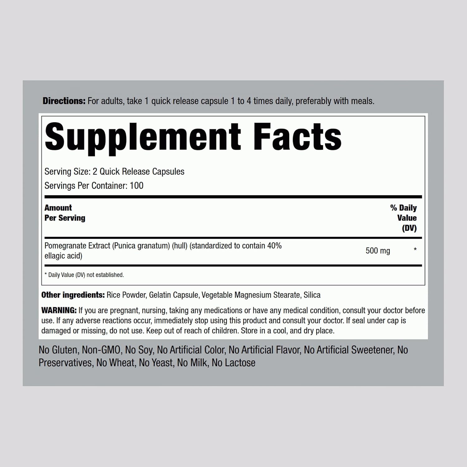 Piping Rock Pomegranate Extract Capsules | 500 mg | 200 Capsules | Standardised Formula with Ellagic Acid | Non-GMO and Gluten-free Food Supplement - görsel 2
