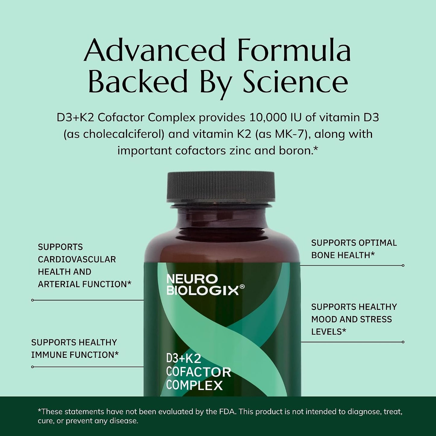 Neurobiologix Vitamin D3 + K2 Cofactor Complex, 10,000 IU with MK-7, Zinc & Boron, 60 Capsules - görsel 6