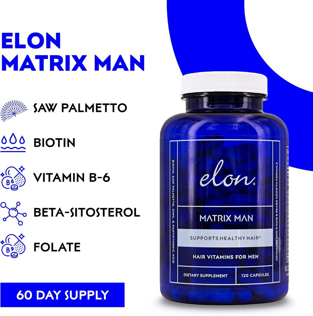 Elon Matrix Man - 60 Day Supply - Hair Growth Vitamins for Men – Saw Palmetto & Biotin – Advanced Formula – Supports Normal Hair Maintenance – (120 Capsules) - görsel 4