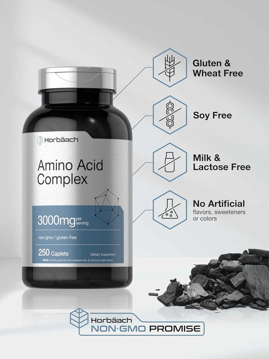 Horbäach Amino Acid Complex 3000mg, 250 Caplets – Non-GMO & Gluten-free - görsel 5