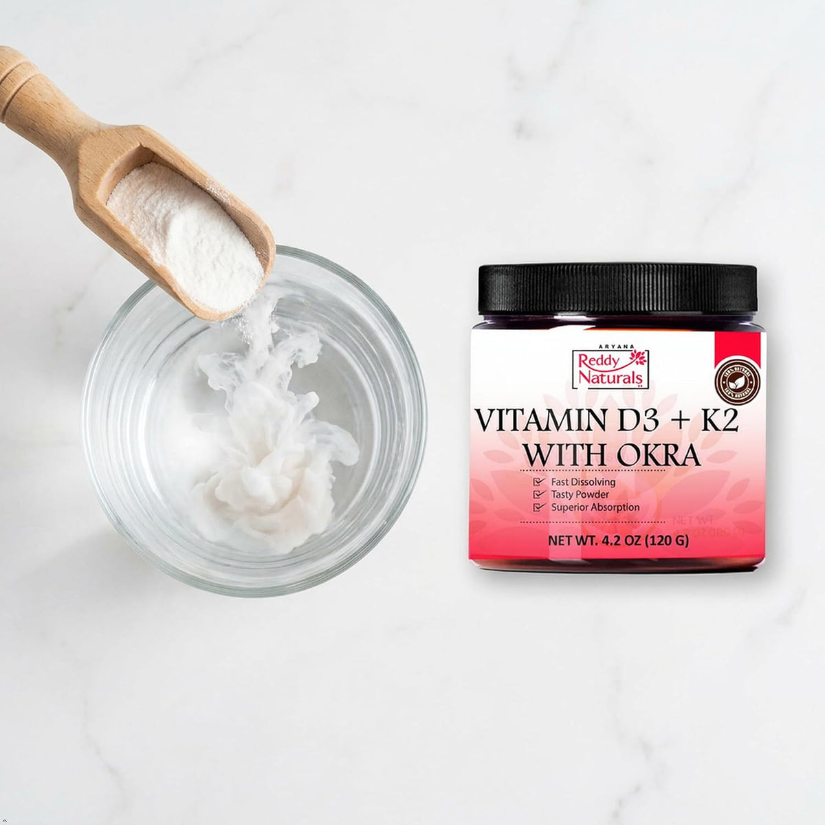 Reddy Naturals Vitamin D3 K2 MK7 Powder with Okra - 4000 IU + 100 mcg, 30 Servings - görsel 4