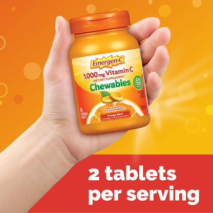Emergen-C Chewable Vitamin C 1000mg with B Vitamins and Antioxidants, Orange Blast, 40 Chewable Tablets