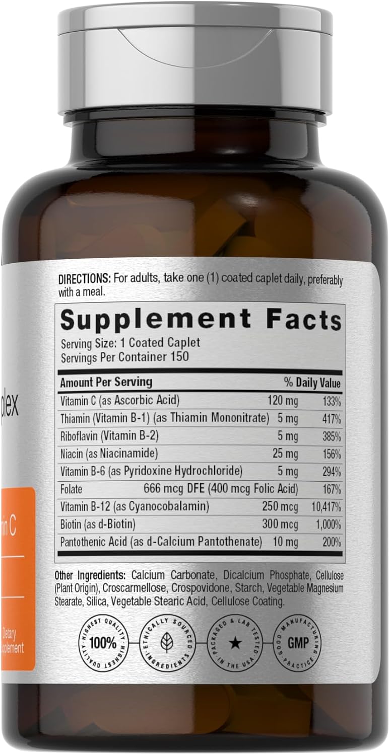 Horbaach B Complex Vitamins – High Strength with Folic Acid & Vitamin C, 150 Caplets - görsel 2