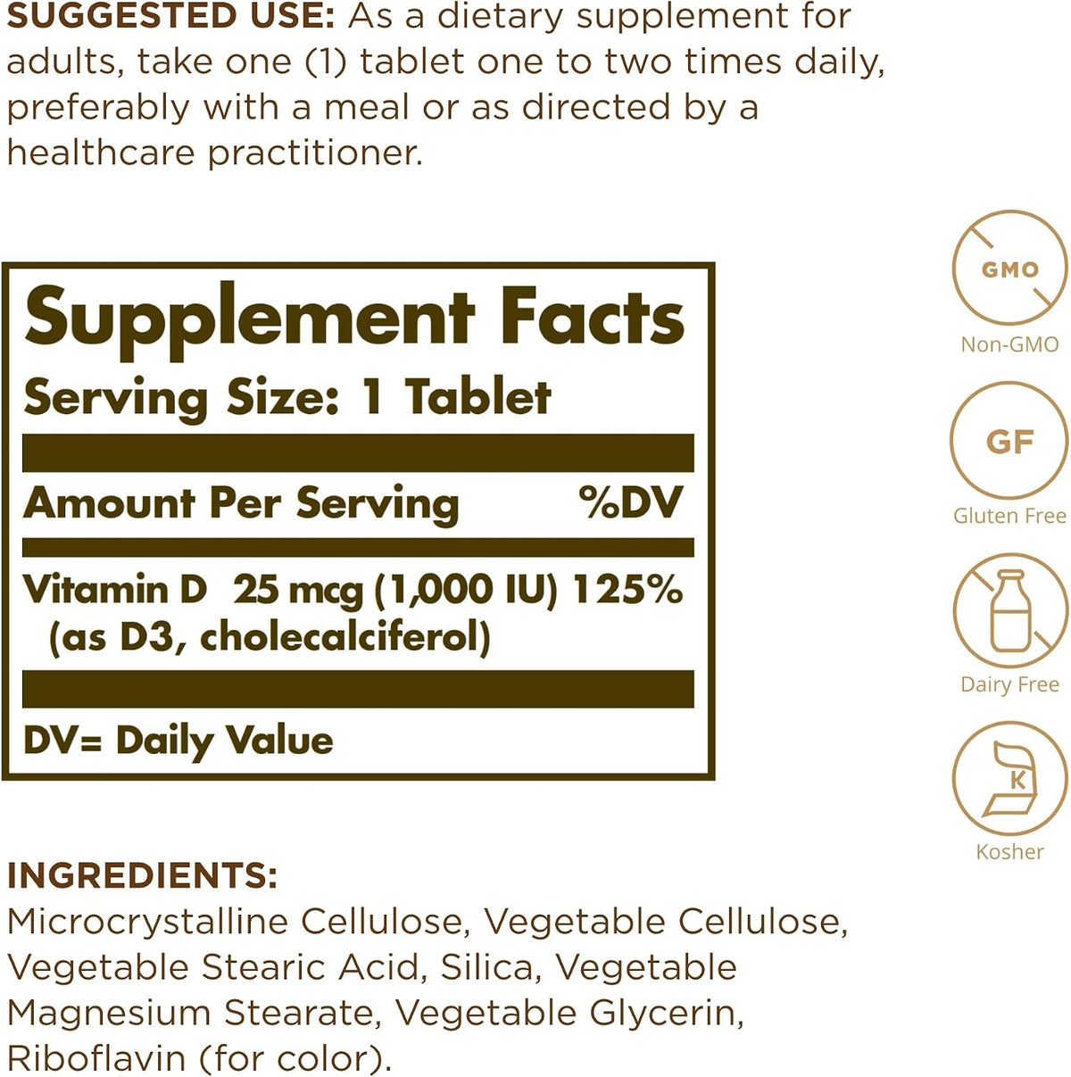 Solgar Vitamin D3 (Cholecalciferol) 1000 IU Tablets, 90 - görsel 2