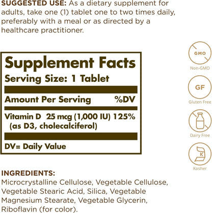 Solgar Vitamin D3 (Cholecalciferol) 1000 IU Tablets, 90