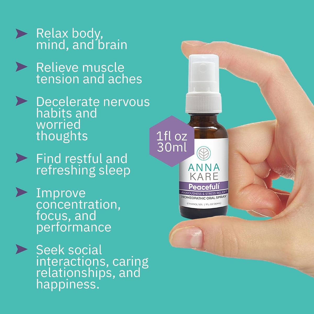 Peacefulí Spray – Natural Homeopathic Support for Emotional Tension & Better Sleep for Women & Men – Readily Absorbed Oral Mist, 30ml - görsel 3