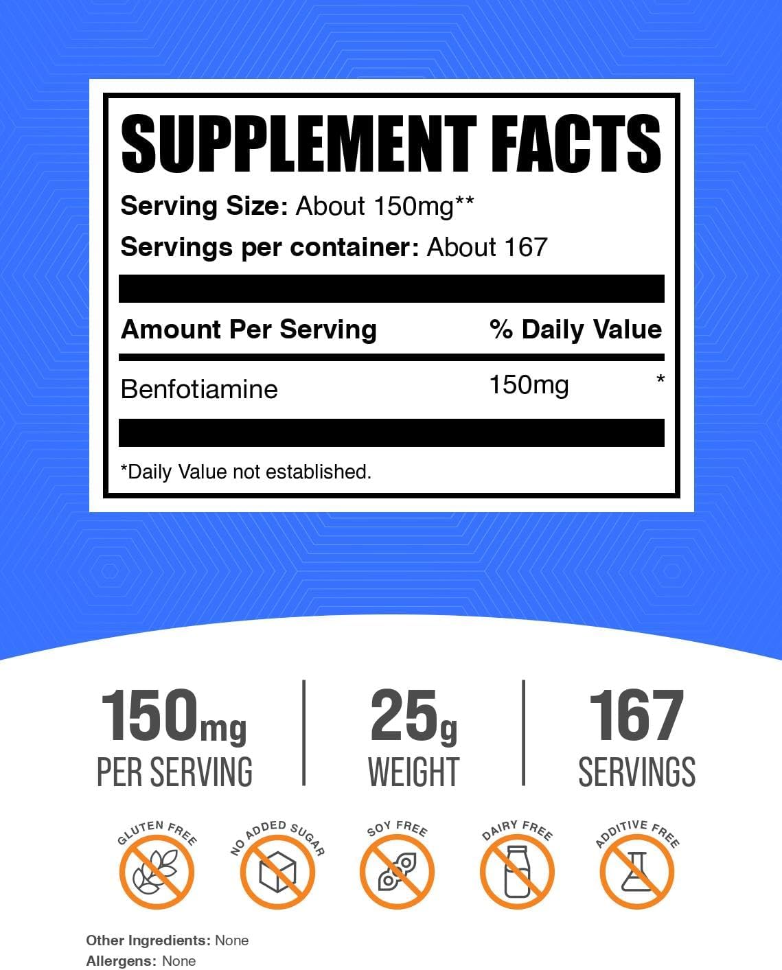 BulkSupplements Benfotiamine Powder - Fat Soluble Vitamin B1 Supplement - 150mg per Serving, 25g - görsel 2