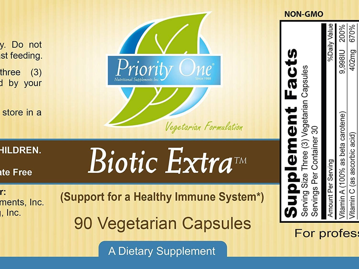 Priority One Vitamins Biotic Extra - 90 Vegetarian Capsules - görsel 2