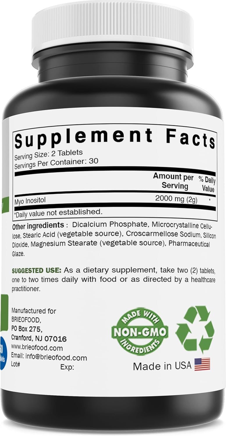 Brieofood Myo Inositol 2000 mg per Serving - 60 Tablets - Third-Party Laboratory Tested - görsel 3