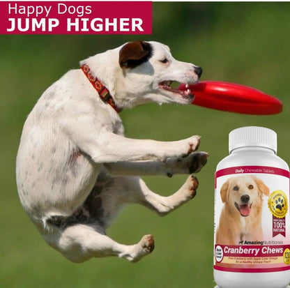 Amazing Nutritionals Cranberry Supplement for Dogs – Urinary Tract & Bladder Support – 120 Cranberry Chews with Apple Cider Vinegar – Bacon Flavour