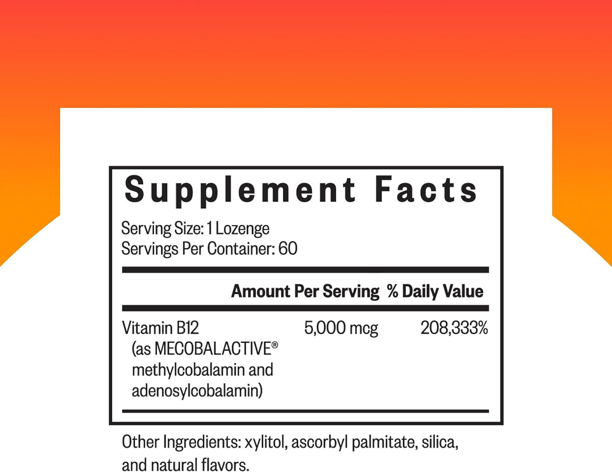 Seeking Health Methyl B12 5000 – 5000 mcg B12 as Adenosylcobalamin and Methylcobalamin, Potent Formula Supports Healthy Metabolism, Methylation, Cognitive Health, Vegan and Vegetarian (60 Lozenges) - görsel 2