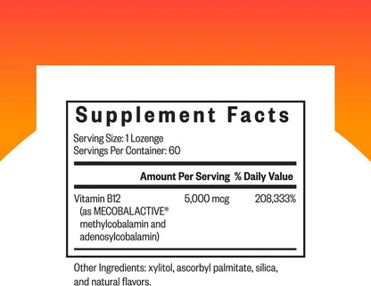 Seeking Health Methyl B12 5000 – 5000 mcg B12 as Adenosylcobalamin and Methylcobalamin, Potent Formula Supports Healthy Metabolism, Methylation, Cognitive Health, Vegan and Vegetarian (60 Lozenges)