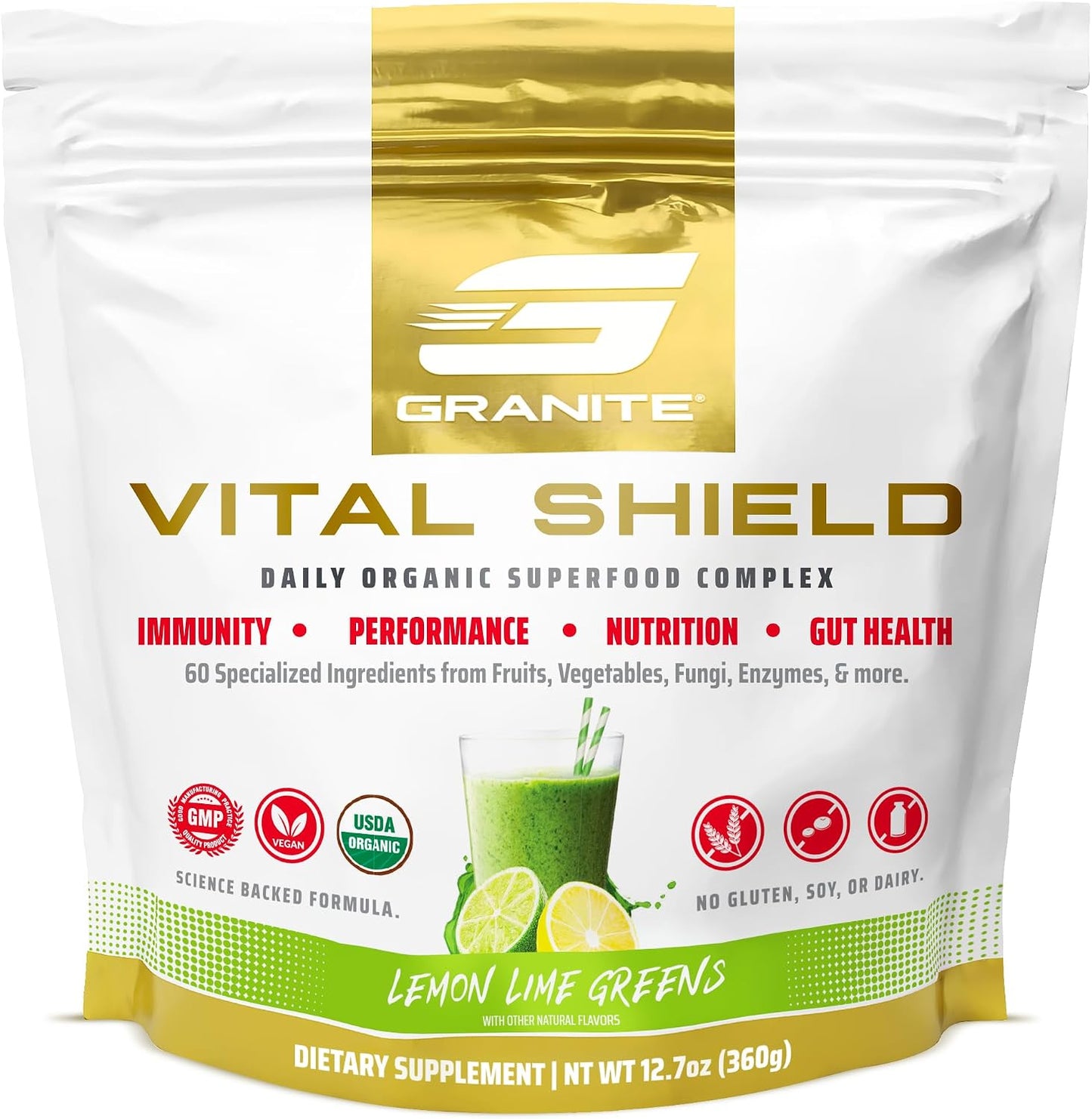 Granite Nutrition Vital Shield - USDA Organic Superfood Greens with Mushrooms & Tart Cherry for Energy, Immunity & Gut Health - Very Berry (30 Servings) - görsel 10